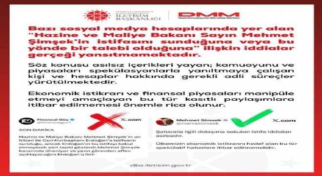 DMM'den Şimşek'in istifasını sunduğu iddialarına yalanlama