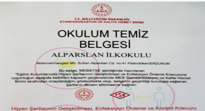 Erzurum’da 504 Okul “Okulum Temiz” belgesi aldı