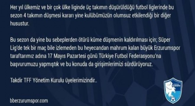 Erzurumspor hakkını arıyor