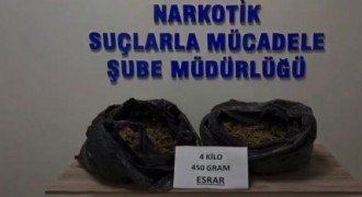 4 kilo 450 gram esrar ele geçirildi